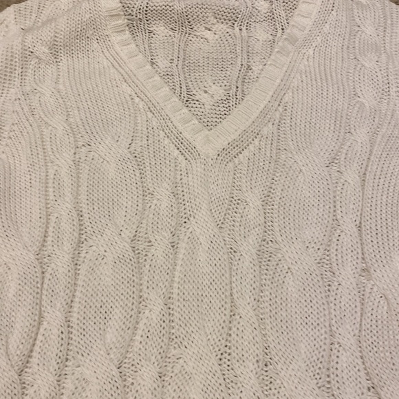 Cream Ribbed Sweater with Tan Striped Accents at bottom - Picture 4 of 5